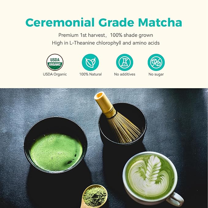 Emerail Organic Ceremonial Grade Matcha, Premium First Harvest Matcha Green Tea Powder, 100% Pure USDA-Certified, Sugar-Free Gluten-Free Vegan (60g / 2.1oz)