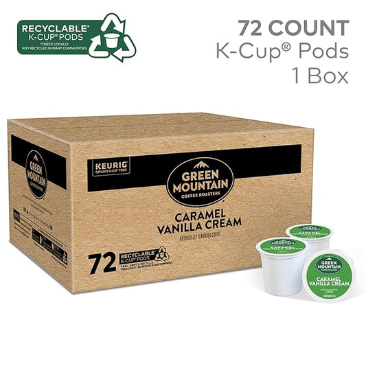 Green Mountain Coffee Roasters Caramel Vanilla Cream Keurig Single-Serve K-Cup pods, Light Roast Coffee, 72 Count