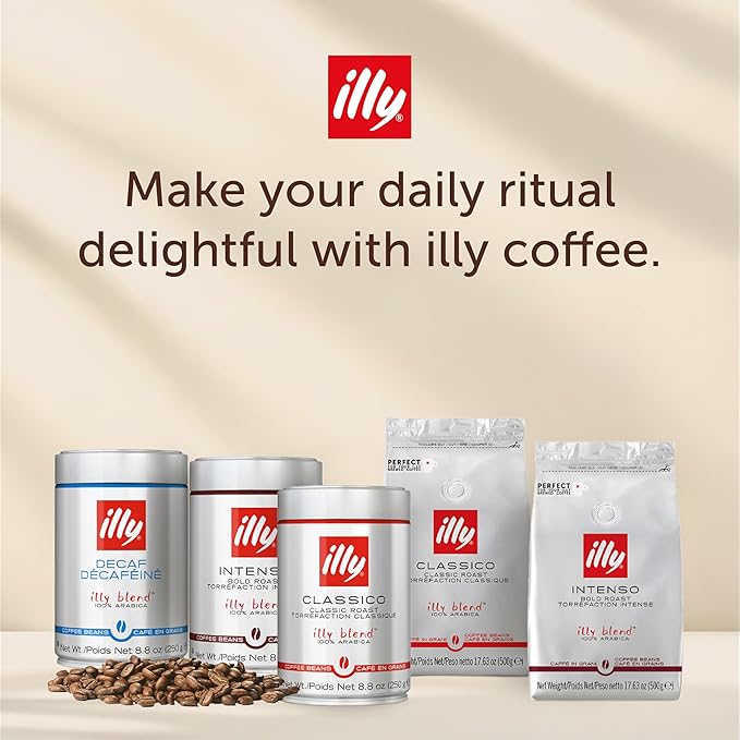 illy Whole Bean Coffee, Classico Medium Roast, 100% Arabica, Premium Italian Coffee, Ideal for Espresso, Drip, Moka and French Press Brewing, 8.8oz, 12 Pack