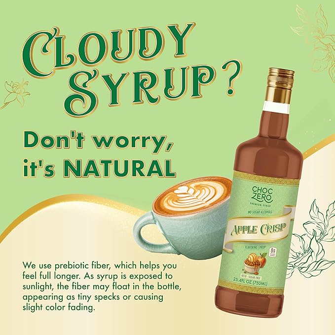 ChocZero Apple Crisp Flavoring Syrup, Sugar Free, Apple Crisp Flavor, Keto Friendly, Gluten Free, Vegan, Prebiotic Fiber, Concentrated Coffee & Beverage Syrup – 25.4 Fluid Ounces