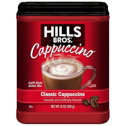 Hills Bros. Cappuccino Mix – Rich, Frothy Coffeehouse-Tasting Instant Drink Mix – Quick and Easy Preparation – Perfect for Hot & Iced Drinks & Creaming Coffee – Classic Cappuccino, 1 Pack of 14oz
