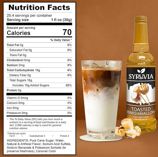 Syruvia Coffee Syrup, Toasted Marshmallow Flavored Syrup for Drinks, Lattes, and Desserts – 25.4 fl oz, With Pump