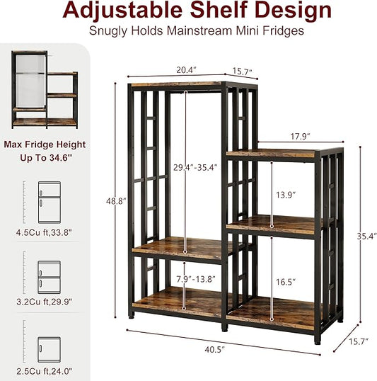Mini Fridge Stand Coffee Bar Cabinet Station With Small Refrigerator Insert Storage Space, Shelf Organizer For Dorm Microwave To Sit On, Baker Rack for Office, Big Table To Go Over Hide Minifridge