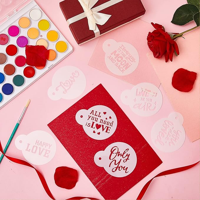 30 Pcs Valentine's Day Cake Stencil Templates Decoration Valentine Plastic Cookie Decorating Stencils Reusable Coffee Stencils Baking Painting Mold Tools for Valentine's Day Baking DIY Decor Mold