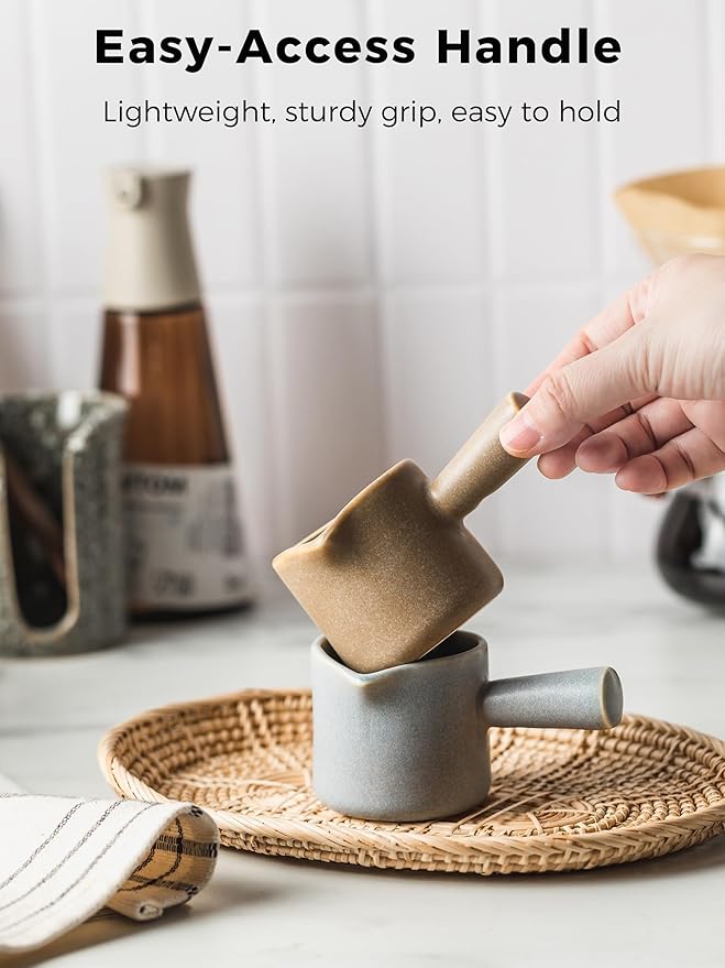 YHOJOY Espresso Measuring Cup, Ceramic Espresso Cup with Handle, Expresso Shots Cups Double Spouts Milk Cup, Espresso Accessories, 3 Oz/ 90 Ml, Brown