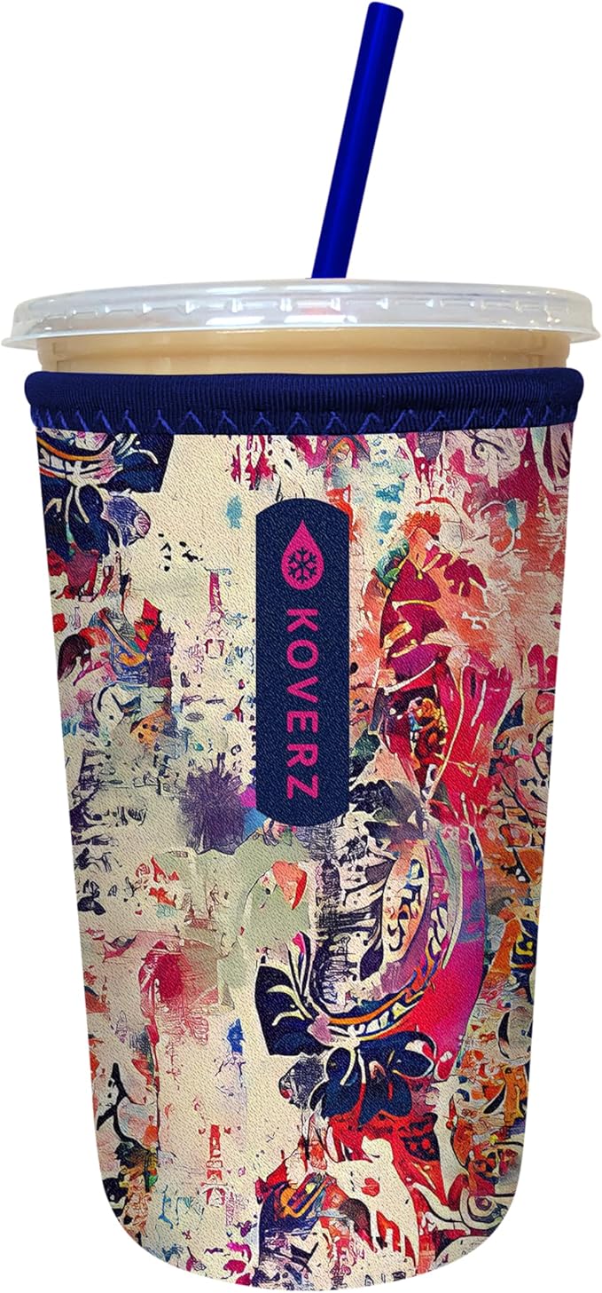 Koverz Iced Coffee Sleeve, Insulated Neoprene Cup Sleeve, Fits a 24 Oz. Coffee Cup, Washable and Reusable, Iced Coffee Accessories, Medium Abstract Paisley