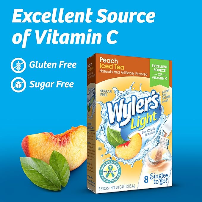 Wyler's Light Peach Iced Tea Singles To Go Drink Mix, 8 CT (Pack of 4)