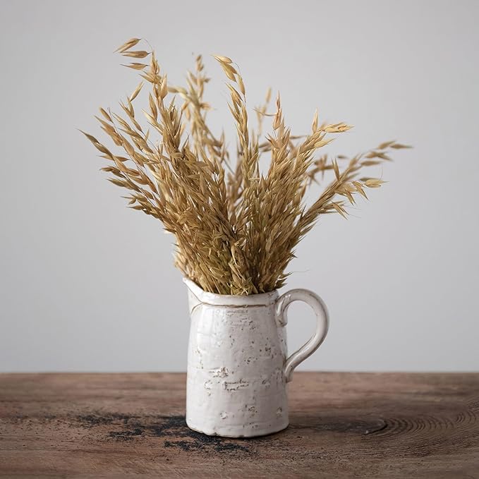 28 oz. Stoneware Pitcher, Reactive Glaze, White (Each One Will Vary)