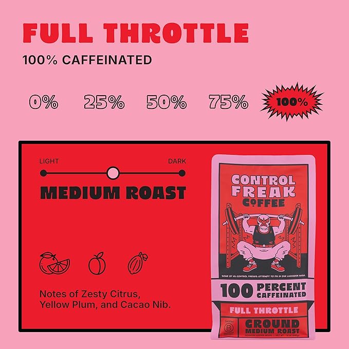 Control Freak Coffee Full Throttle - 100% Caffeine Ground Coffee (32 Oz) | High Caffeine Strong Coffee Blend | Freshly Roasted Specialty Coffee Beans | Bold Flavor, Smooth Roast Balanced Espresso