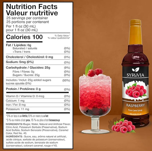 Syruvia Raspberry Syrup, Flavored Syrup for Drinks, Cocktails, Lemonades, Iced Teas, and Desserts – 25.4 fl oz