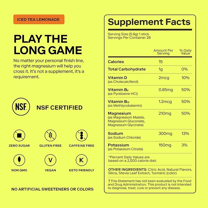 MAGNA Electrolytes Powder Drink Mix for Hydration, Energy & Focus Support with Magnesium L Threonate, Sodium, Potassium, Vitamin D, B6 & B12, Sugar Free, Tea Lemonade Flavor, 7 Servings