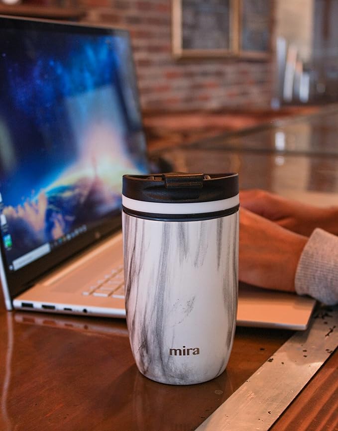 MIRA 12 oz Travel Coffee Mug - Insulated Stainless Steel Tumbler with Screw Lid - French Granite