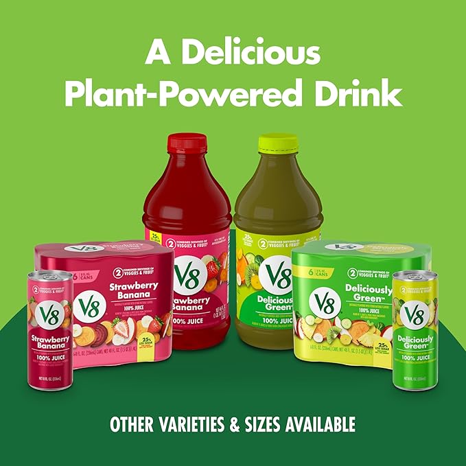 V8 Strawberry Banana 100% Fruit and Vegetable Juice, 8 fl oz Can (6 Pack)