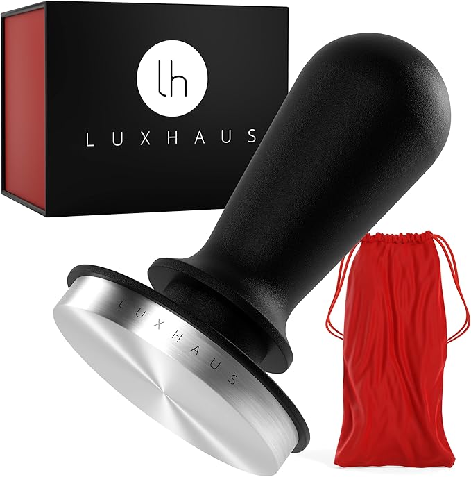 LuxHaus Calibrated Level Tamper for Espresso Machine with Spring Loaded 100% Flat Stainless Steel Base (58mm)