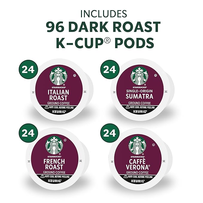 Starbucks K-Cup Coffee Pods, Dark Roast Hot or Iced Coffee, Variety Pack, 96 Keurig Pods