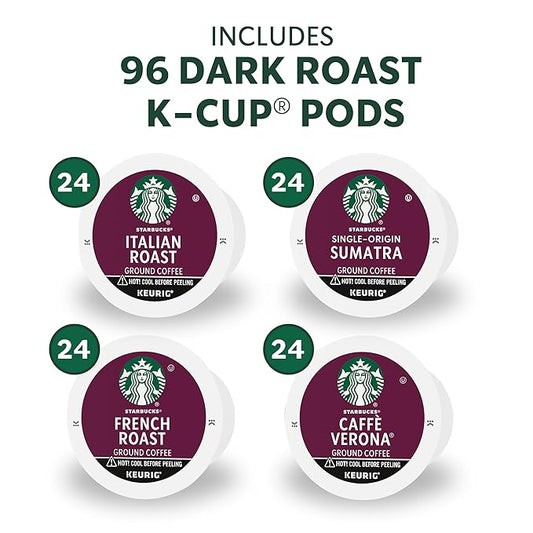 Starbucks K-Cup Coffee Pods, Dark Roast Hot or Iced Coffee, Variety Pack, 96 Keurig Pods