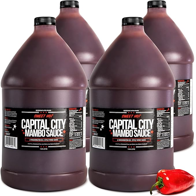 Capital City Mambo Sauce Sweet Hot, Washington DC Wing Sauces, Perfect Condiment for Wings Chicken Pork Beef Seafood Burgers Rice or Noodles, 128oz (1 Gallon) 4 Pack
