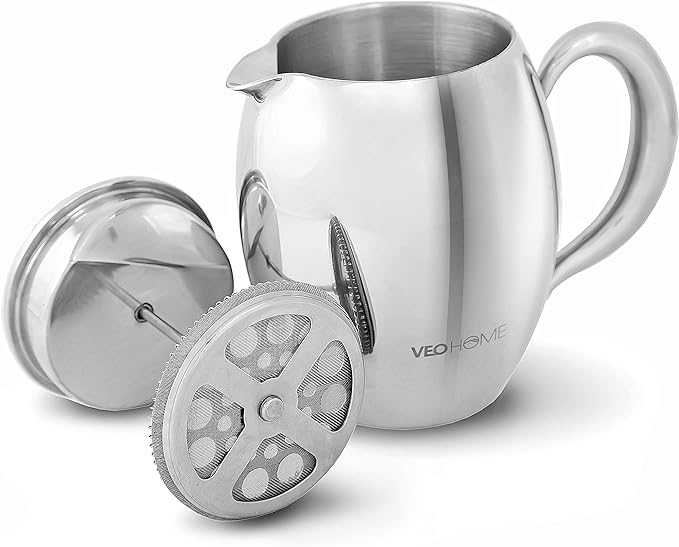 VeoHome - 0.75 litre plunger - Unbreakable and keeps the coffee hot for a long time thanks to its double stainless steel shell