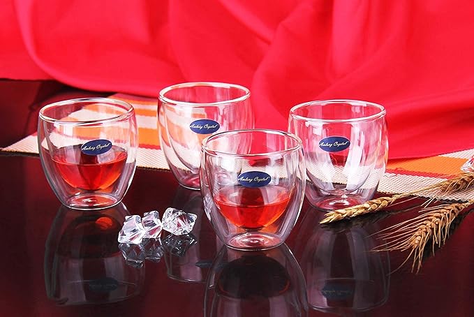 Amlong Crystal Double Wall Glass Shot Glass, Espresso Cups 3 oz., Set of 4 With Gift Box