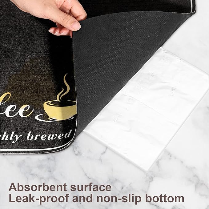 Absorbent Coffee Mat, Fashion Dish Drying Mat for Kitchen Counter Coffee Bar Accessories Espresso Machine Dish Rack 12" x 20" Black