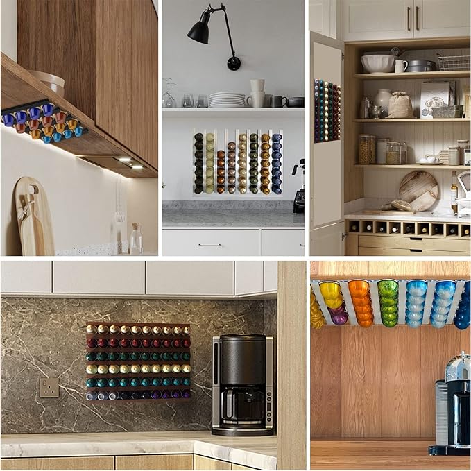 Coffee Pods Adhesive Holder, Wall Mount Coffee Pod Holder, Coffee Capsule Holder DIY Adhesive Coffee Pods Storage Counter Mounted Coffee Pod Holder for (White)