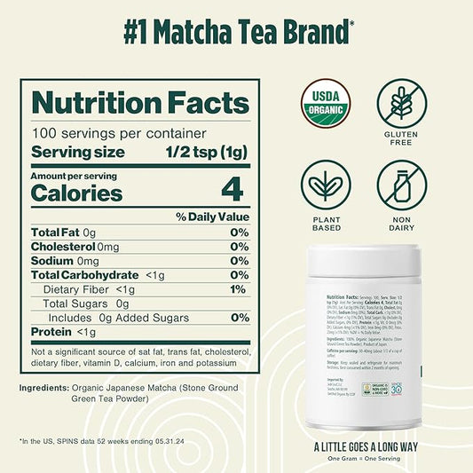 Jade Leaf Matcha Organic Premium Ceremonial Grade Matcha Green Tea Powder - Japanese - Culinary, Ingredient, Ceremonial Barista Teahouse, Latte, Collagen, 3.53 Ounce (Pack of 1), Ceremonial Teahouse Tin