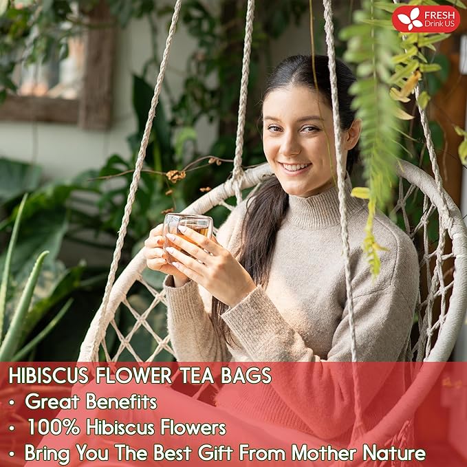 FreshDrinkUS, Premium 60 Hibiscus Flowers Tea Bags, 100% Natural & Pure, Loose Flower Herbal Tea. No Sugar, No Caffeine, No Gluten, Vegan. Great To Drink Hot Or Ice Tea