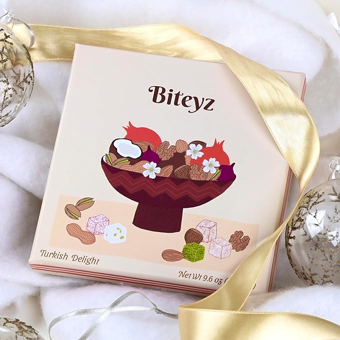 Biteyz Nutty Turkish Delight, Vegan Candy Gift Box - Assorted Gourmet Treats with Pistachios, Walnuts, Hazelnuts, Almonds, Peanuts, and Coconut, 36 Pieces of Luxury Handmade Snacks