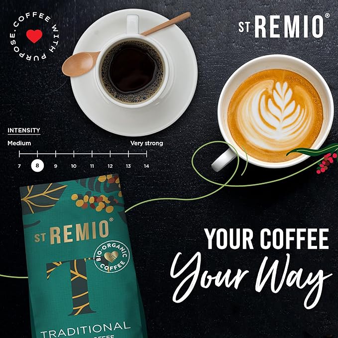 ST REMIO Ground Coffee Traditional 12 oz - Medium Roast, USDA Organic, Bio Organic, Smooth Honey and Almond Flavour, 100% Arabica Coffee Beans for Premium Traditional Drip Coffee