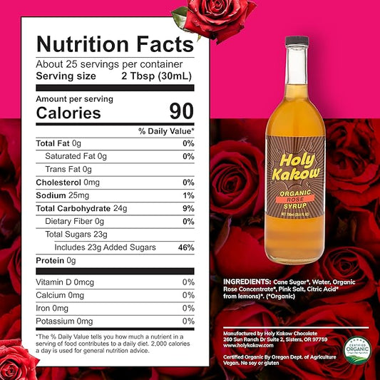 Holy Kakow Cafe Organic Rose Syrup - Rose Syrup, Coffee Syrup, Organic Syrup for Coffee, Rose Syrup for Coffee, Add to Latte, Cocktail and Shake, Real Food Ingredients, Specific Flavor - 750ml