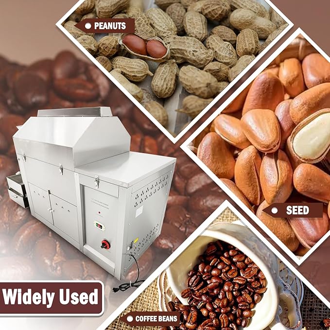 LGXEnzhuo Full-Automatic Stainless Steel Coffee Roaster 110LBS Drum Rotary Roasting Machine 0-300℃ Gas Type Nuts Bean Roasting Machine 220V/1PH