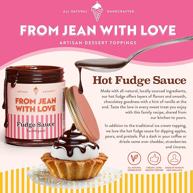 From Jean with Love Chocolate Fudge Dessert Sauce – All-Natural, Handcrafted with Pure Ingredients, Rich & Velvety Chocolate Flavor, No Preservatives, Great on Ice Cream, Waffles & More – 9 oz Jar