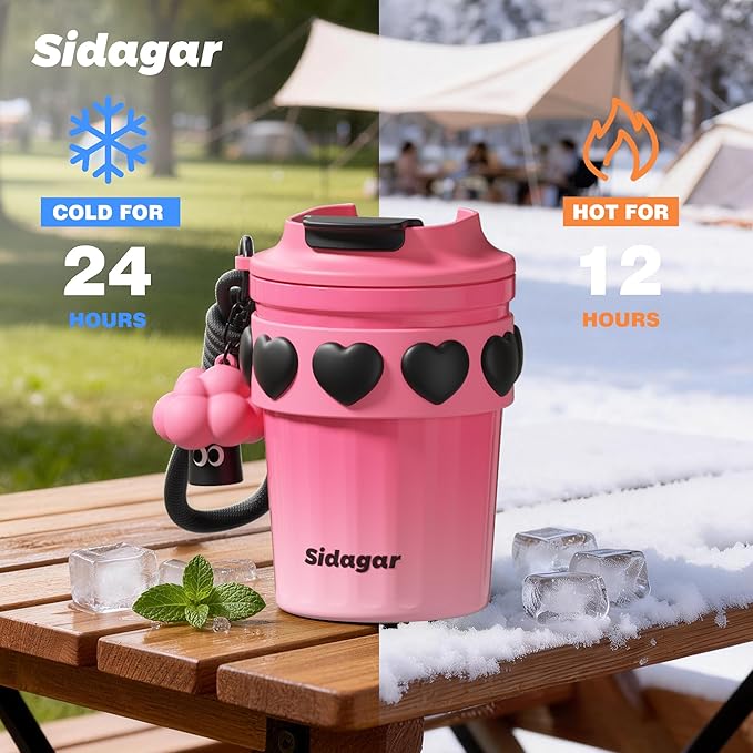 12 oz Travel Coffee Mug Spill Proof Leak Proof, Stainless Steel Thermal Coffee Cup with Lid, Resuable Cup for Hot and Cold, Portable Tumbler for Women, Pink