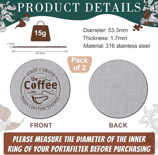 Yaomiao 2 Pieces 53.3mm Espresso Puck Screen, 1.7mm Thickness 150 Micrometre Reusable Barista Espresso Screen Stainless Steel Coffee Filter Mesh Plate for Bottomless Portafilter Filter Basket