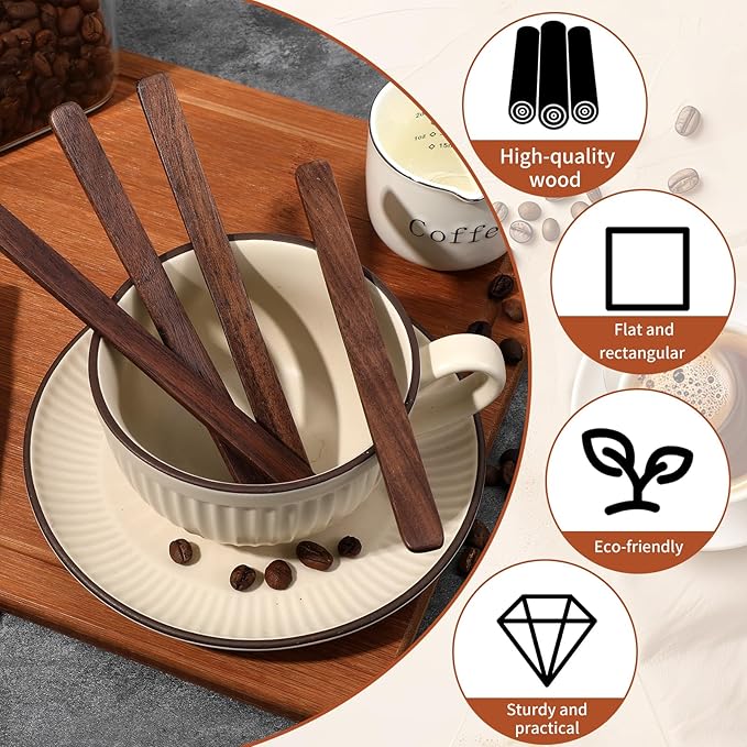 4Pcs Black Walnut Wood Coffee Stirrers, 6″ Flat-head Coffee Stir Sticks, Individually Wrapped Wooden Stir Sticks, Eco-Friendly Wood Stick for Drinks, Tea, Great for peanut butter etc.