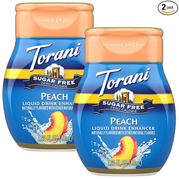 Torani Sugar Free Peach Liquid Drink Enhancer, Water Flavoring 2-Pack, 1.62 Oz Ea