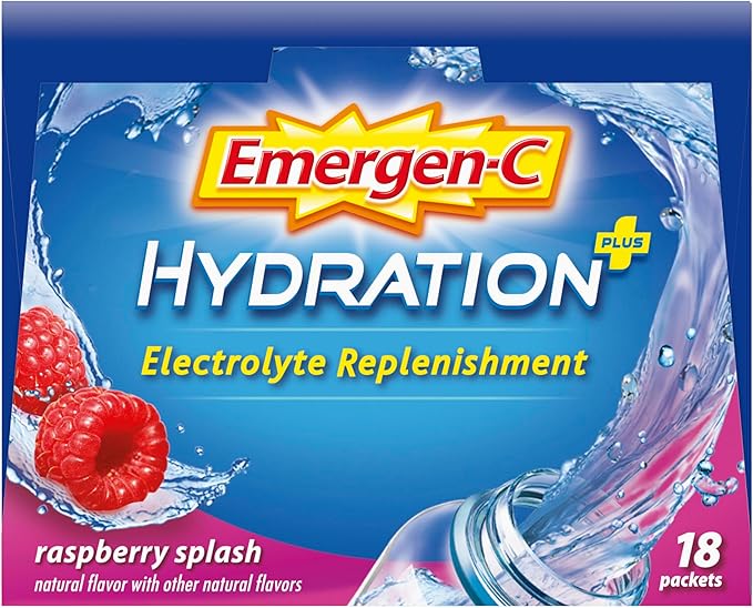 Emergen-C Hydration+ Sports Drink Mix with Vitamin C (,Raspberry Flavor),Electrolyte Replenishment,0.33 Ounce Powder Packets,(Pack of 36)