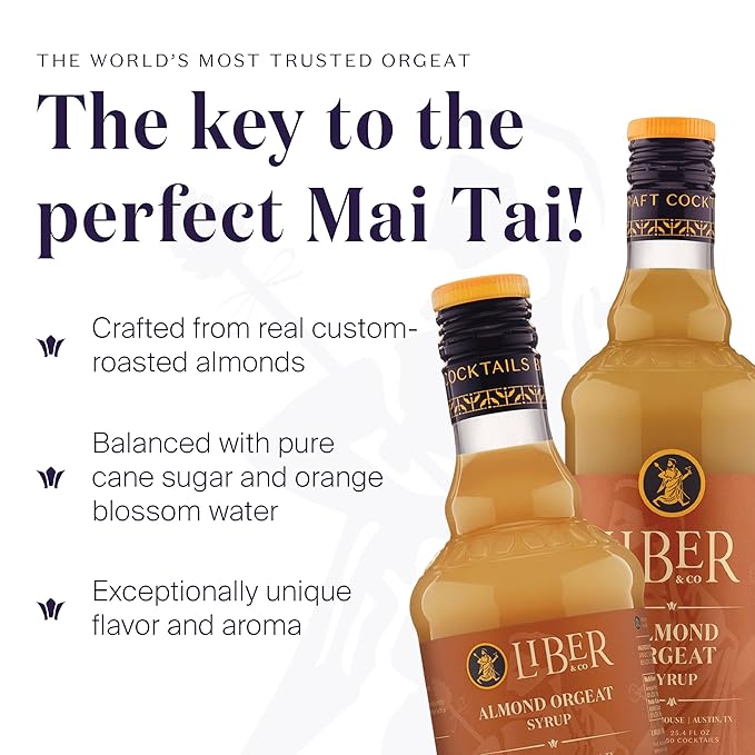 Liber & Co. Almond Orgeat Syrup - Made with California Almonds & Orange Blossom Water - Makes 50 Drinks - Essential for Authentic Mai Tais, Tiki Drinks, and Coffee (25.4 oz)