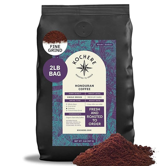 Organic Honduran Fine Espresso Grind Coffee – 2LB, Single Origin Arabica, Medium-Dark Roast, Fair Trade, Specialty Grade