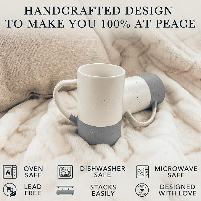 MORA Ceramics 12oz Coffee Mug Set of 4 - Ceramic Tea Cups with Handle - Microwave and Dishwasher Safe, Perfect For Cup or Mug Lovers - Rustic Matte Glaze, Modern Design Mugs - Flint