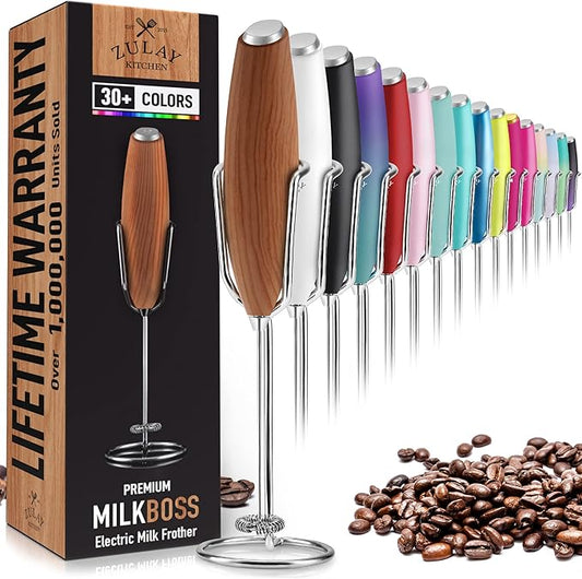 Zulay Kitchen Milk Frother Wand – High-Speed Handheld Frother with Upgraded Stand – Electric Foam Maker with Stainless Steel Whisk