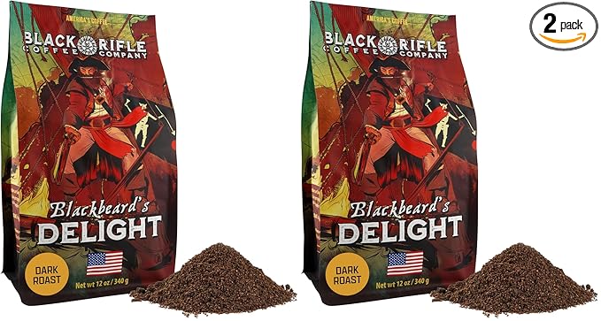 Black Rifle Coffee Company Blackbeard's Delight, 12oz Bag, Ground Coffee Dark Roast - Roasted Blend Made from Arabica Beans - Colombian & Brazilian Beans - Veteran Founded & American Made (Pack of 2)