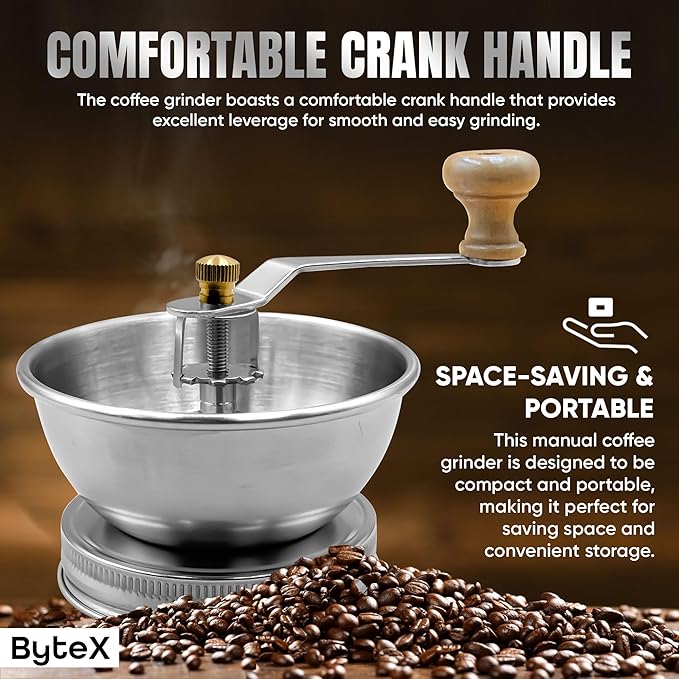 Stainless Steel Coffee Grinder Lid Attachment for Regular Mouth Mason Jars - Manual Crank Burr Grinder for Fresh Coffee, Ideal for Camping, Home Barista, Rust Proof Ceramic Mechanism (Wide)