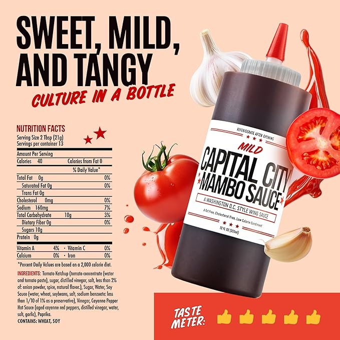 Capital City Mambo Sauce Mild, Washington DC Wing Sauces, Perfect Condiment for Wings Chicken Pork Beef Seafood Burgers Rice or Noodles, 12oz (12 Pack)