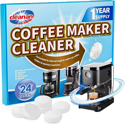 Coffee Maker Cleaner and Descaling Tablet - 24 Pack, Removes Limescale, Deep Cleans, Enhances Coffee Taste, Extends Machine Lifespan, Compatible with All Brands and Types of Coffee Makers
