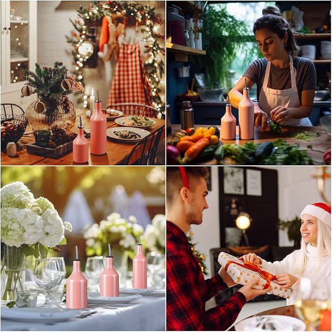 Set of 2 Ceramic Pink Olive Oil Dispenser Bottle for Kitchen with Stainless Steel Spout Large Capacity for Storage of Oil, Vinegar, Coffee Syrups & Other Liquids