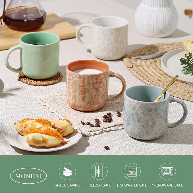 MONITO 12 OZ Coffee Mugs Set of 4, Modern Ceramic Coffee Mugs Set with handle for Tea/Latte/Cappuccino/Milk/Cocoa.
