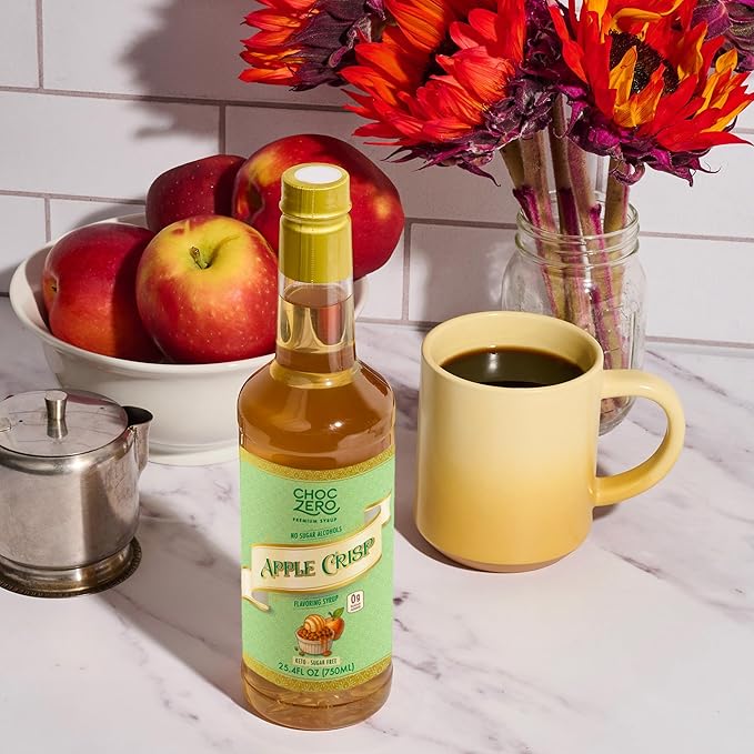 ChocZero Apple Crisp Flavoring Syrup, Sugar Free, Apple Crisp Flavor, Keto Friendly, Gluten Free, Vegan, Prebiotic Fiber, Concentrated Coffee & Beverage Syrup – 25.4 Fluid Ounces