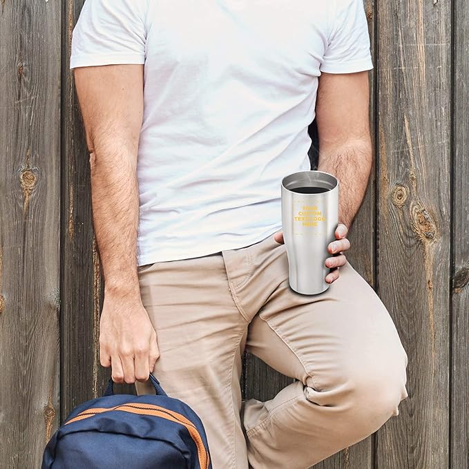 Custom Stainless Steel Grip Travel Mugs 27 oz. Set of 100, Personalized Bulk Pack - Perfect for Coffee, Soda, Other Hot & Cold Beverages - Silver
