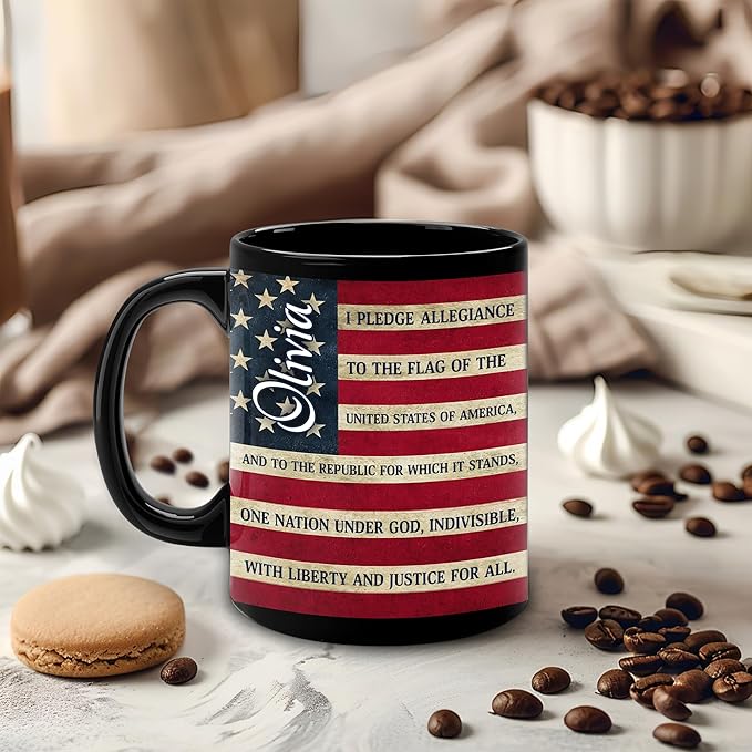 Hyturtle Personalized American Gifts for Men Women - Independence Day 4th Of July - American USA Flag Custom Name 11oz Black Ceramic Coffee Tea Mug For Him Her Dad Mom